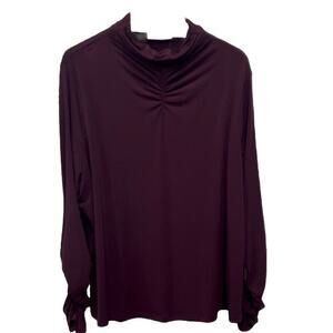 Susan Graver 1X Plum Purple Ruched Turtleneck Stretch Long Sleeve Liquid Knit